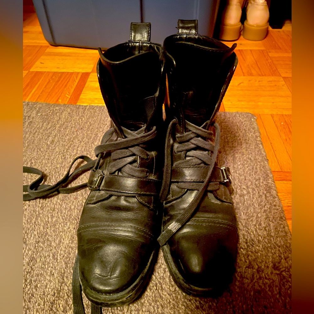 Alexandra McQueen Black Leather Combat Boots